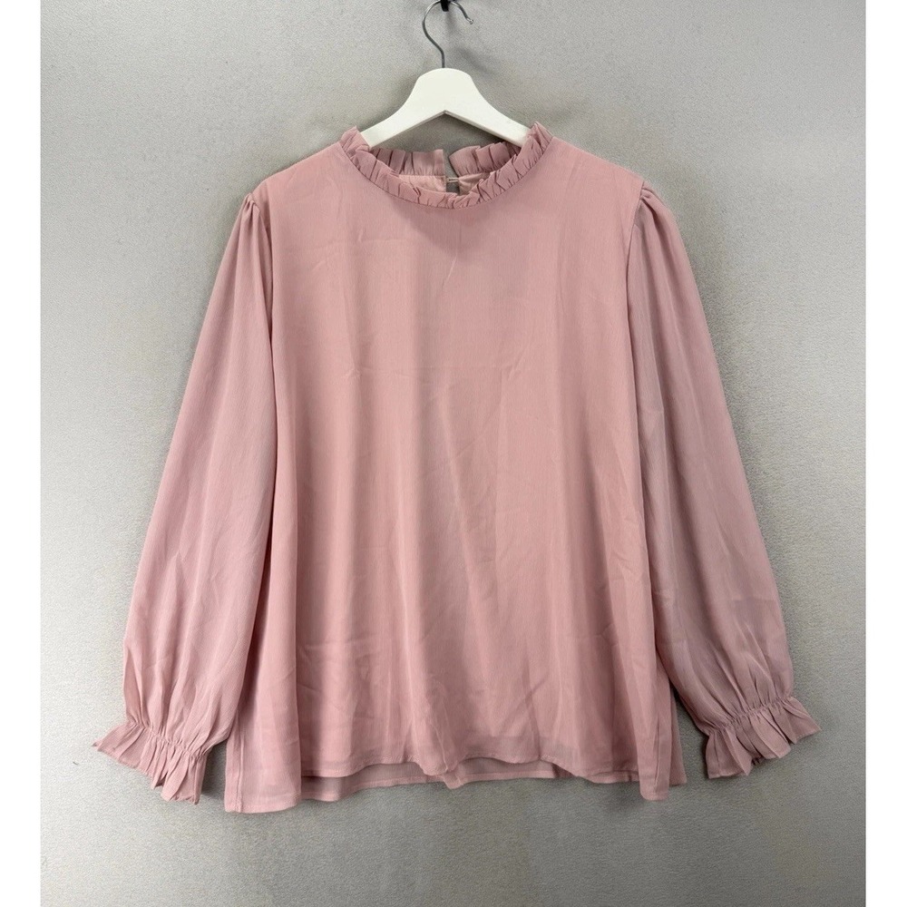 Aifer Dusty Rose Ruffle Neck Puff Sleeve Lined Blouse Top NWT Women's XXL - Picture 2 of 9